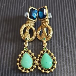 Gold Tone Snske/ Rhinestone Dangle Earrings